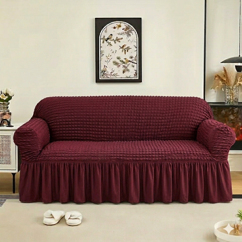 Frill Style Bubble Stuff Sofa Cover (Maroon Color)