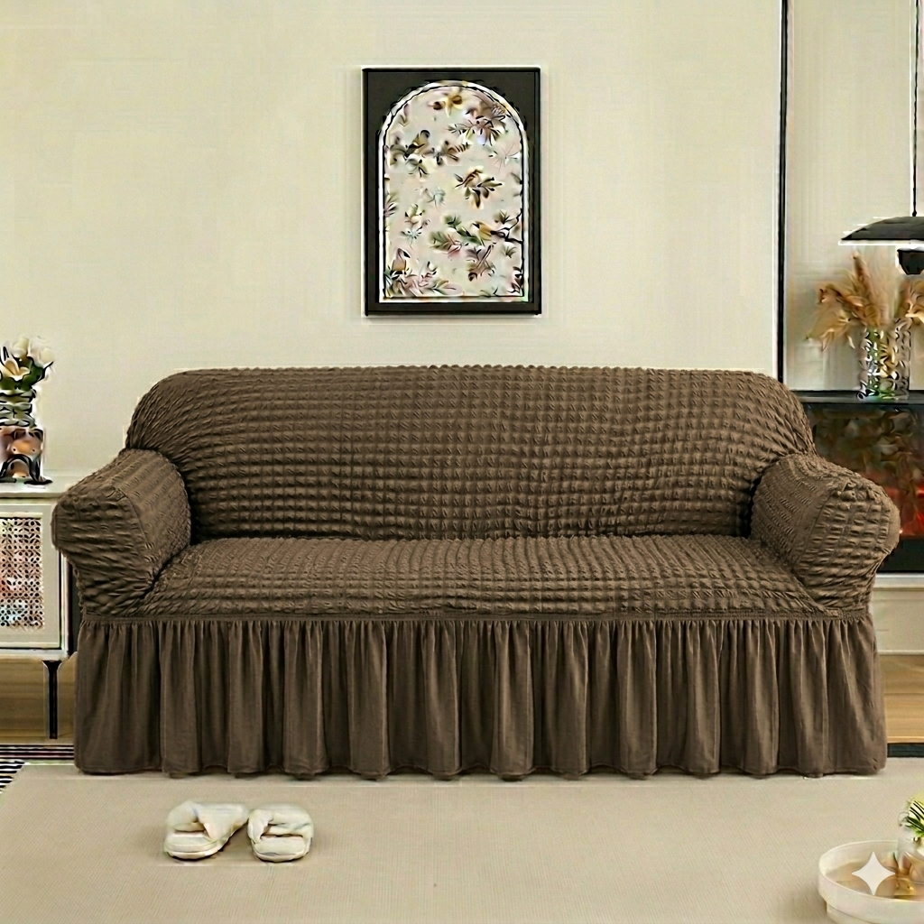 Frill Style Bubble Stuff Sofa Cover (Dark Grey Color)