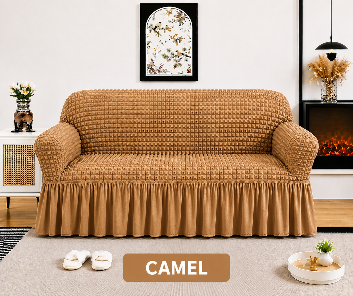 Frill Style Bubble Stuff Sofa Cover (Copper Color)